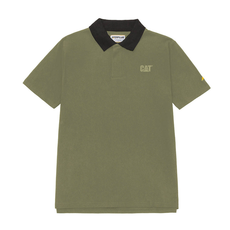 Camisa tipo polo verde olivo pique para hombre